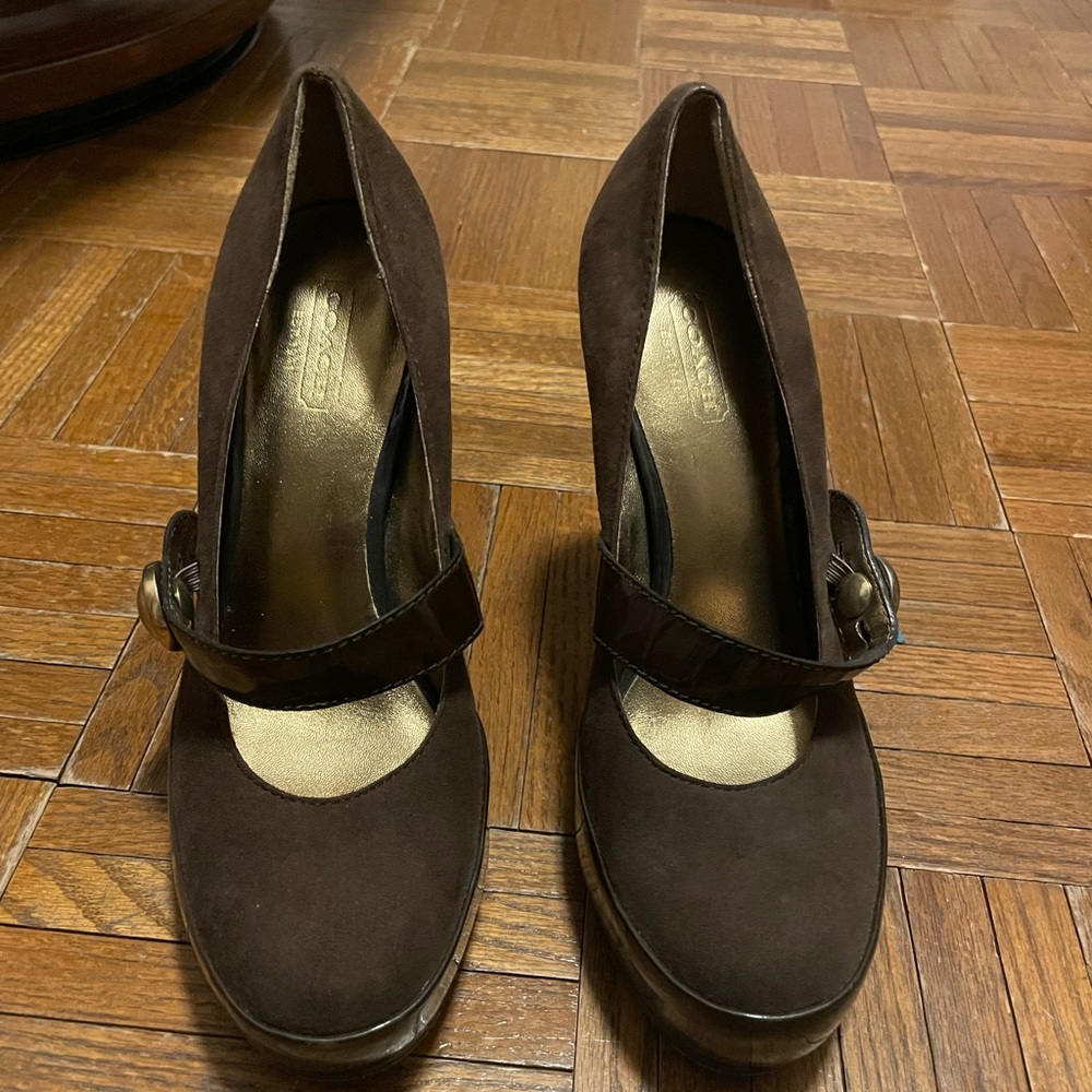 Coach Brown Chunky Heel Mary Jane Shoes